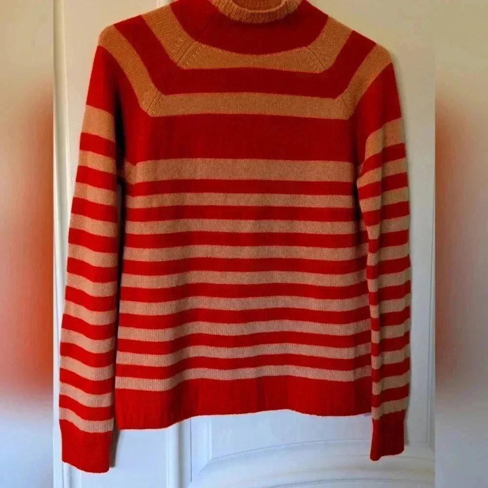 Max & Co Cashmere Orange Stripe Mock Neck Sweater Size Small